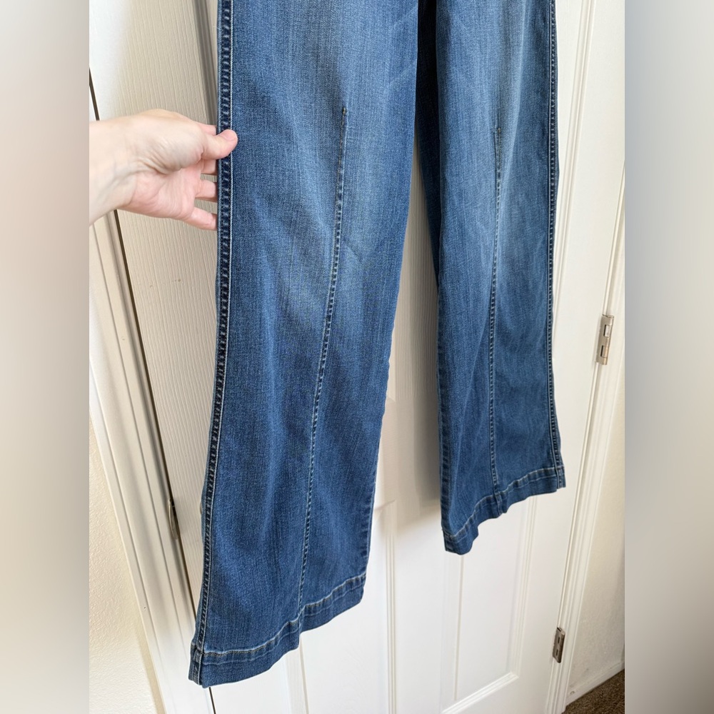Spanx Seamed Front High Rise Wide Leg Jeans Small Vintage Indigo - Picture 4 of 10